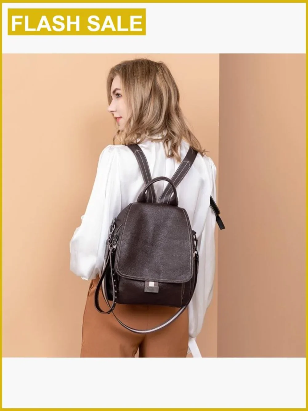 Convertible 2-in-1 PU Leather Backpack Purse Shoulder Bag Medium Travel Backpack